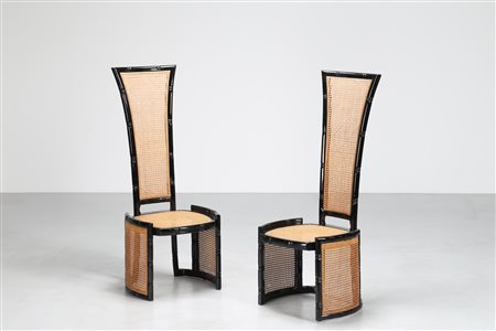 CECCHI MARZIO Coppia sedie in legno laccato nero e paglia di Vienna prod....