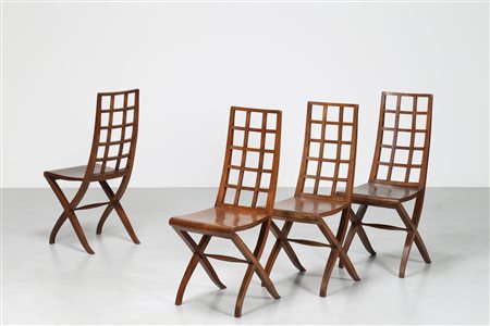 TEMPESTINI MAURIZIO (1908 - 1960) Quattro sedie in legno di noce con alti...