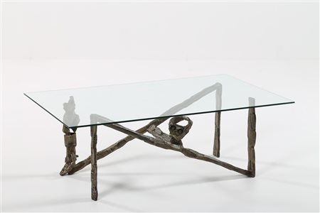 MARSURA SALVINO (n. 1938) Tavolino scultura in ferro battuto con piano in...