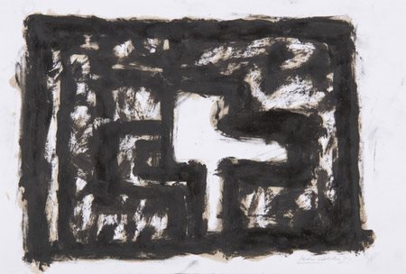 Jannis Kounellis (Atene 1936 ) Senza titolo Catrame su carta, cm. 30x45...