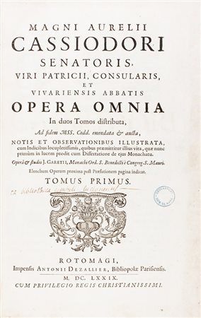 Cassiodorus Flavius Magnus Aurelius, Opera omnia in duobus tomos distributa,...