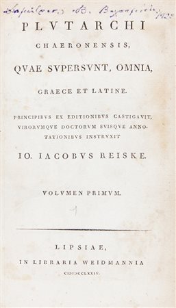 Plutarchus, Quae supersunt, omnia, graece et latine. Principibus ex...