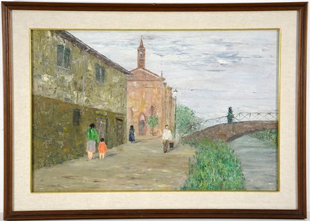 Piero Gagliani "Milano - Chiesa di San Cristoforo" olio su tela (cm 40x60)...