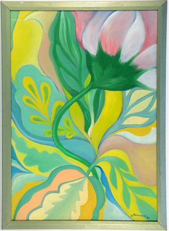 Shaberick "Fiori" 1995, dipinto su cartone pressato (cm 100x70) firmato in...