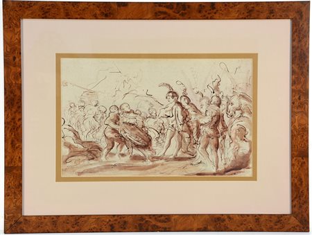 Cesarini Pietro "Scena storica" tecnica mista su cartone (cm 27x49) firmato...