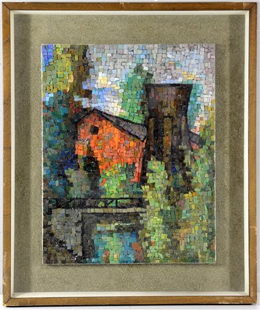 Ignoto "Paesaggio" assemblage a mosaico (cm 48x37). In cornice