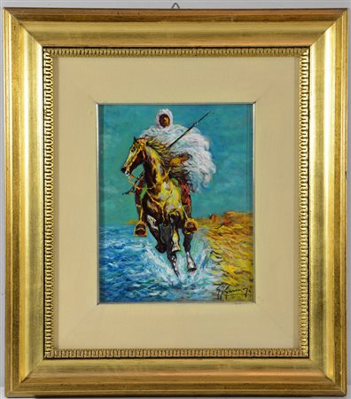 Gonzaga "Cavaliere berbero" olio su tela (cm 30x23,5) firmato in basso a...