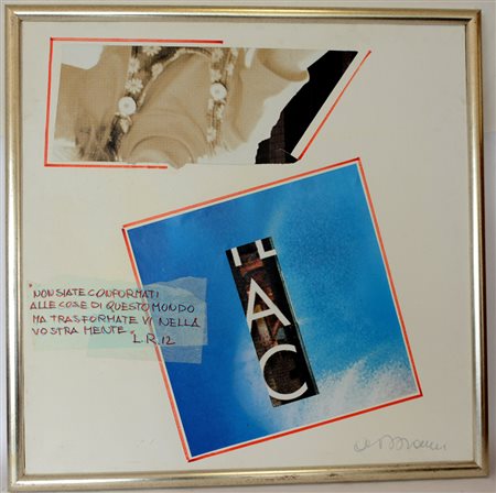 Firma indecifrata "Composizione astratta" 2002, tecnica mista e collage su...