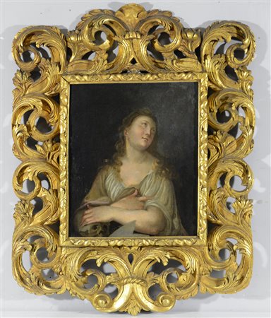 Scuola del secolo XVIII "Maddalena penitente" olio su tela (cm 43,5x37). In...