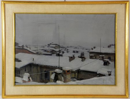 Fornari "Tetti di Milano" olio su tela (cm 47x67) firmato in basso. In cornice