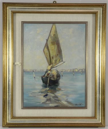 Zambelli "Marina con vela" 1920, olio su tela (cm 60x45) firmato e datato in...