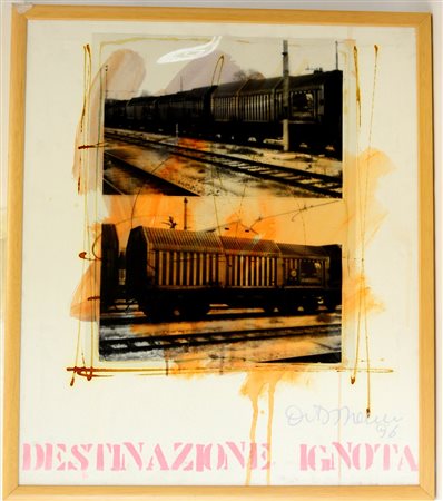 Firma indecifrata "Destinazione ignota" 1996, tecnica mista e collage su tela...