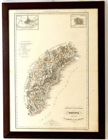 Stampa raffigurante carta dei territori di Savona e Albenga (cm 55x40). In...