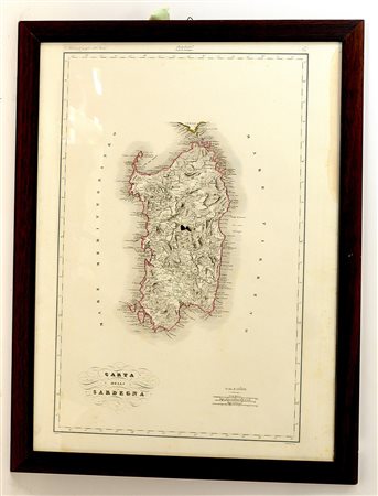 Stampa raffigurante carta dei territori Sardi (cm 55x40). In cornice (difetti)