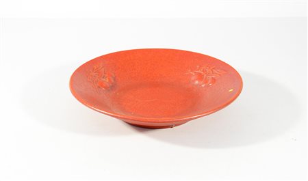 Angelo Biancini (1911- 1988) Piatto in ceramica smaltata in rosso decorato...