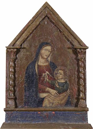 Maestro nello stile del XIV secolo "Madonna con bambino" cm. 50x36 - tempera...