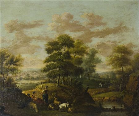 Maestro veneto fine XVIII secolo "Paesaggio con armenti" cm. 64x76 - olio su...