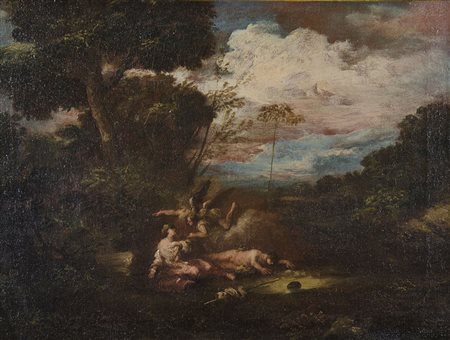 Antonio Marini 1668-1725 "Agar e l'angelo" cm. 48x64 - olio su tela foderata