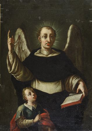 Maestro del XVIII secolo "Santo con bambino" cm. 55x39 - olio su tela foderata