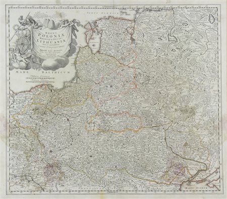 Lotto di 2 carte geografiche: a) "Regnum Borussiae" cm. 50x60 b) "Regni...