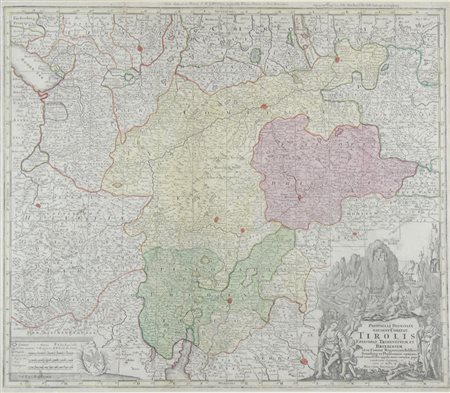 Lotto di 2 carte geografiche: a) "Tirolis" cm. 50x60 b) "Ducatus Sabaudiae"...