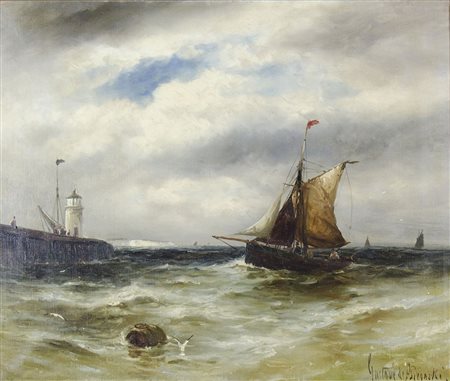 Gustave de Breanski 1856-1898 "Rientro al porto" cm. 51x61 - olio su tela...