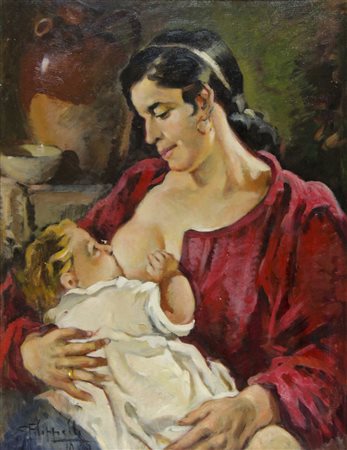 Cafiero Filippelli 1889-1973 "Dolce mamma" cm. 80x60 - olio su tela su...