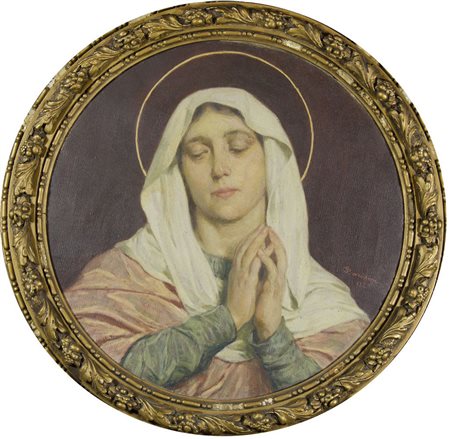 Giuseppe Barison Trieste 1853-1931 "Madonna in preghiera" diam. cm. 55 - olio...