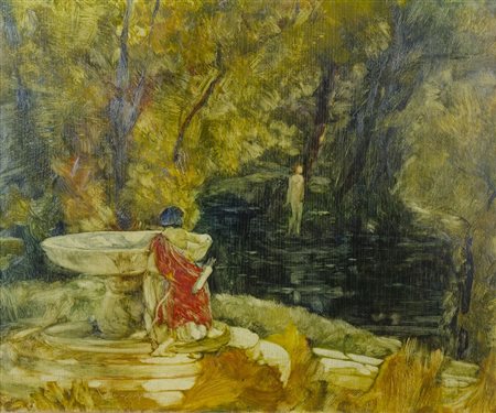 Vittorio Bergagna Trieste 1884-1965 "Al pozzo" cm. 35x43 - tecnica mista...