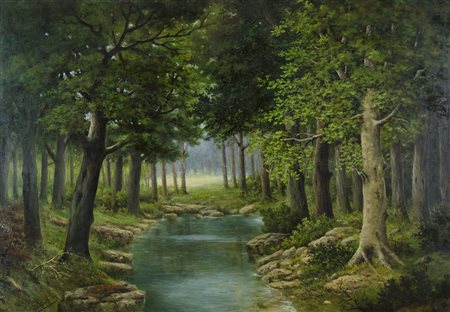 G. Braumuller "Raggi di sole nel bosco" cm. 70x100 - olio su faesite Firmato...