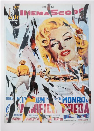 ROTELLA MIMMO (1918 - 2006) La magnifica preda. Litodecollage. Cm 70,00 x...