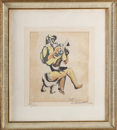 ZADKINE OSSIP (1890 - 1967) Le guitariste. 1966. Acquaforte. Cm 50,00 x...