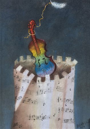 Enrico Benaglia MUSICA LEGGERA 2014 - Pastello e tempera su carta, cm 50x35,...