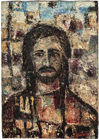 Fateh Moudarres SENZA TITOLO (CRISTO) - Olio su tela, cm 50x35, firma in...