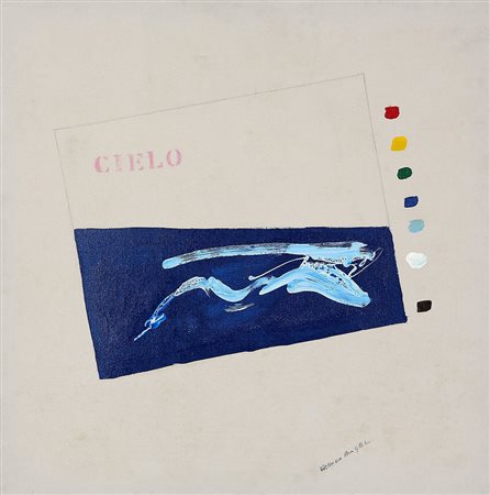 FRANCO ANGELI 1935 - 1988 Cielo, anni ’70 Tecnica mista su tela, cm. 80 x 80...