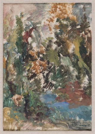 GIOVANNI OMICCIOLI (Roma 1901 - 1975) Paesaggio, 1940 Olio su cartoncino, cm....