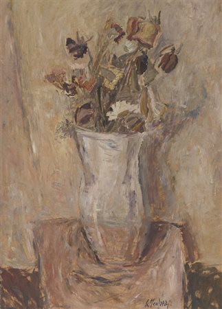 GIUSEPPE MANFREDI (Lucca 1934 - Montecatini Terme 1987) Vaso di fiori Olio su...