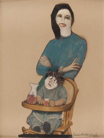 ARTISTA XX SECOLO Donna con bambino, 1963 Tecnica mista e collage su...