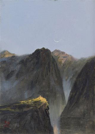 ZHOU ZHI WEI (Shangai 1954) Il monastero del Tibet, 1984 Olio su tela, cm. 35...