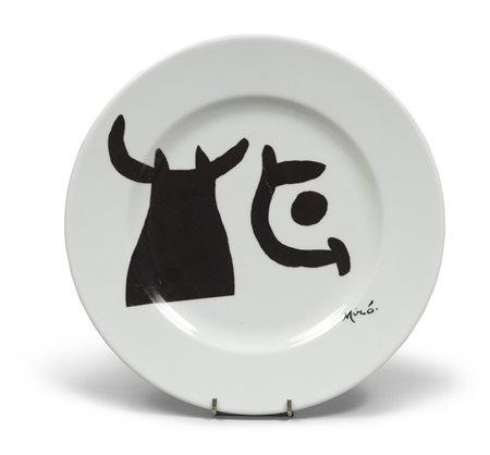 PIATTO IN PORCELLANA MIRÓ decorato in bianco e nero prodotto in Spagna, 2000,...