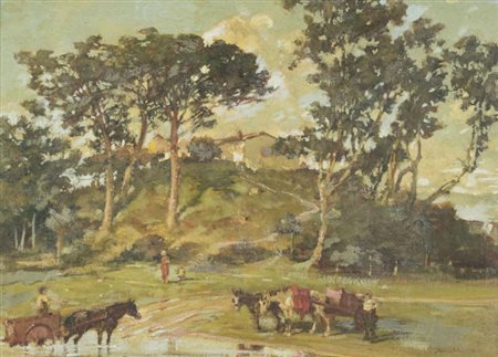 Guido Somelli (1881 1940) Paesaggio, Olio su tavola, cm. 47x63 Firmato in...