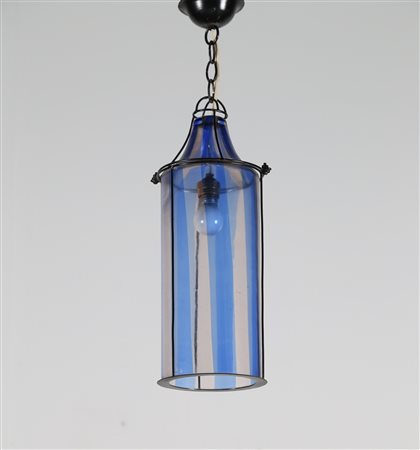 VENINI Tre lampade-lanterne a sopensione in metallo laccato e vetro a...