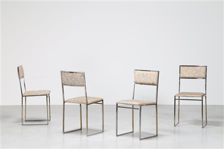 REGA ROMEO Quattro sedie in metallo dorato e tessuto, anni 60. -. Cm 42,00 x...