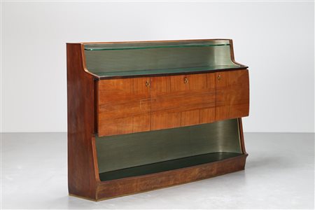 DASSI M.M. Credenza in palissandro con piano sospeso in vetro e dettagli in...