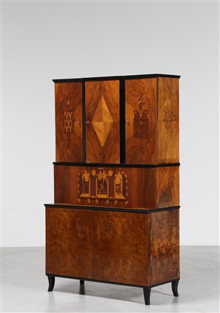 BONFANTI FRANCESCO Attrib. Bureau in legno laccato radica ed intarsi in varie...