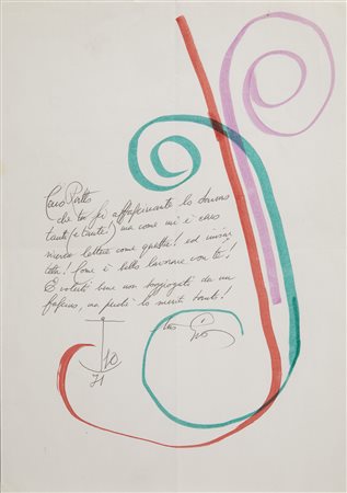 Gio Ponti (Milano 1891 - 1979) Lettera autografa con disegni policromi,...