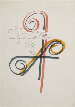 Gio Ponti (Milano 1891 - 1979) Lettera autografa con disegni policromi,...