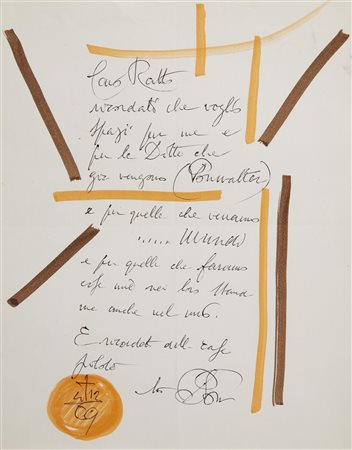 Gio Ponti (Milano 1891 - 1979) Lettera autografa con disegni policromi,...