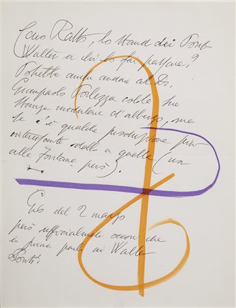 Gio Ponti (Milano 1891 - 1979) Lettera autografa con disegni policromi,...