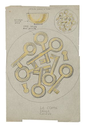 Gio Ponti (Milano 1891 - 1979) "La coppa delle chiavi". Bozzetto di studio...